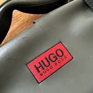 Hugo Boss Travel Bag Backpack laptop rubber vinyl material damaged Olive Green